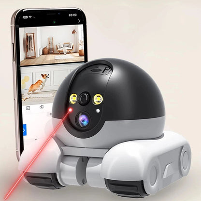 Belro indoor pet camera showing a sleek monitor with a live view of a dog and cat at home, ideal for pet monitoring.