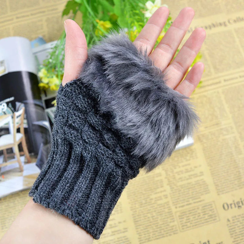 Belro faux fur fingerless winter gloves with hand warmers, soft and stylish clothing accessory for cold weather.