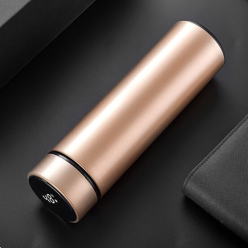 Belro LED temperature display thermos bottle with digital screen, stainless steel body, and spill-proof lid for hot and cold beverages.