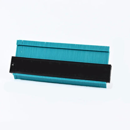Green 10-inch Belro Precision Woodworking and Construction Contour Gauge for measuring and copying shapes in carpentry projects.