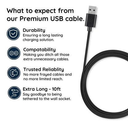 Belro 10ft premium Micro USB cable for electronics, showing the black cable with USB and Micro USB connectors.
