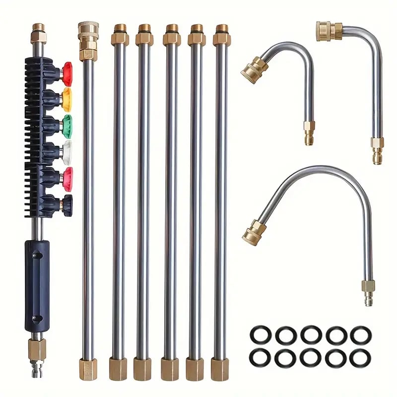Belro 10-piece 4000 PSI telescoping high-pressure washer wand set for gutter, roof, and wall cleaning with extendable wands.