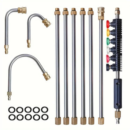 Belro 10-piece 4000 PSI telescoping high-pressure washer wand set for gutter, roof, and wall cleaning with extendable wands.