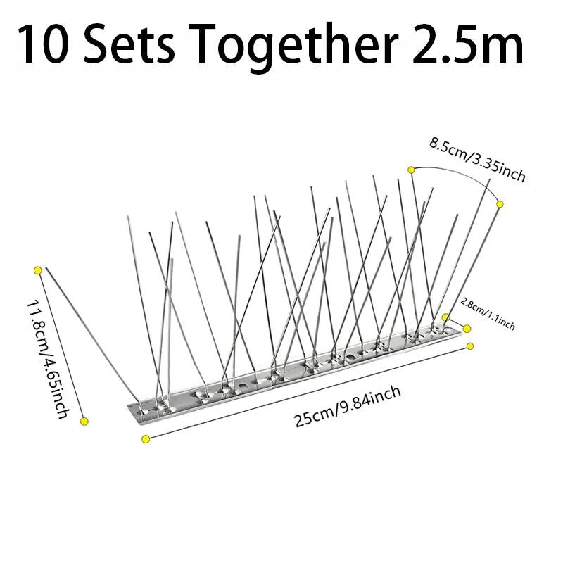 Set of 10 stainless steel bird repeller spikes by Belro for outdoor home and garden decor to deter birds effectively.