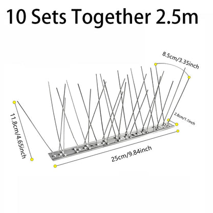 Set of 10 stainless steel bird repeller spikes by Belro for outdoor home and garden decor to deter birds effectively.
