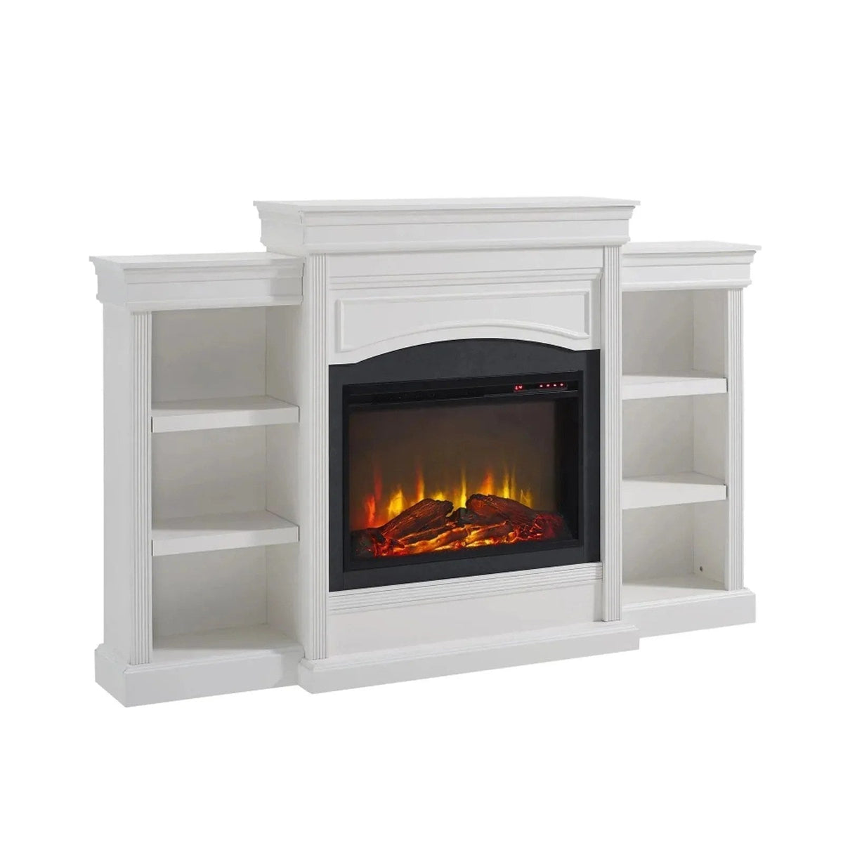 Casavibeo Ameriwood Home Lamont Mantel Fireplace with wooden mantel and built-in electric fire insert, showcasing a modern living room setup.