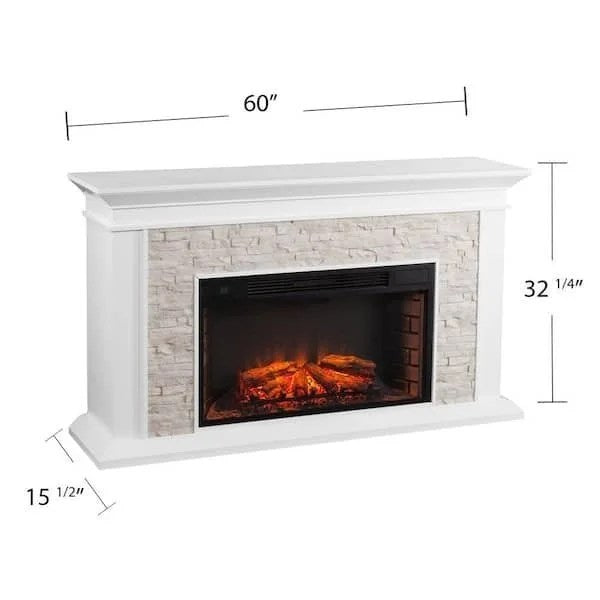 Casavibeo Ithaca 60.25-inch electric fireplace with realistic flame display and sleek black mantel, designed for modern living rooms.