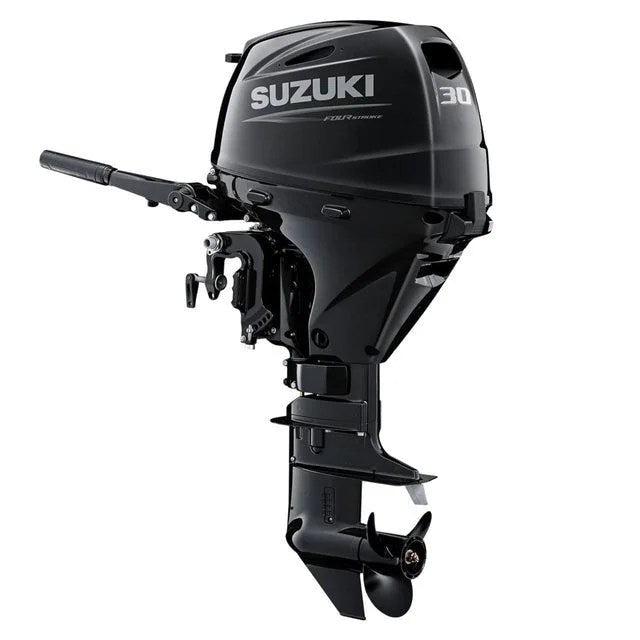 Suzuki DF30ATHL2 30 HP outboard motor by Casavibeo, showing the compact engine with control panel and mounting bracket.