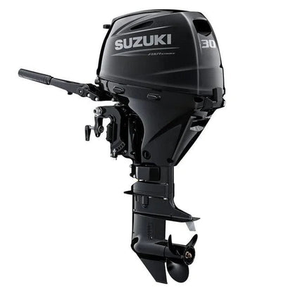 Suzuki DF30ATHL2 30 HP outboard motor by Casavibeo, showing the compact engine with control panel and mounting bracket.