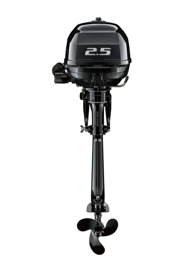 Suzuki 2.5 HP outboard motor model DF2.5S5 by Casavibeo, shown in a close-up view highlighting the engine and control panel.