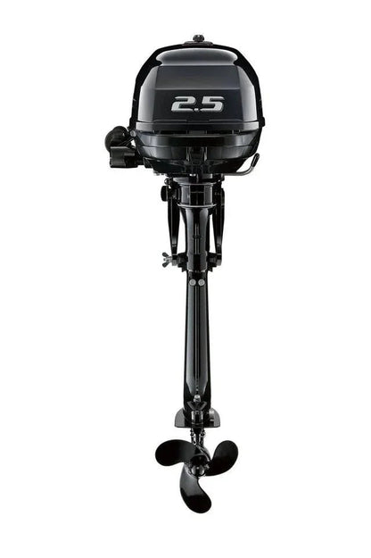Suzuki 2.5 HP outboard motor model DF2.5S5 by Casavibeo, shown in a close-up view highlighting the engine and control panel.