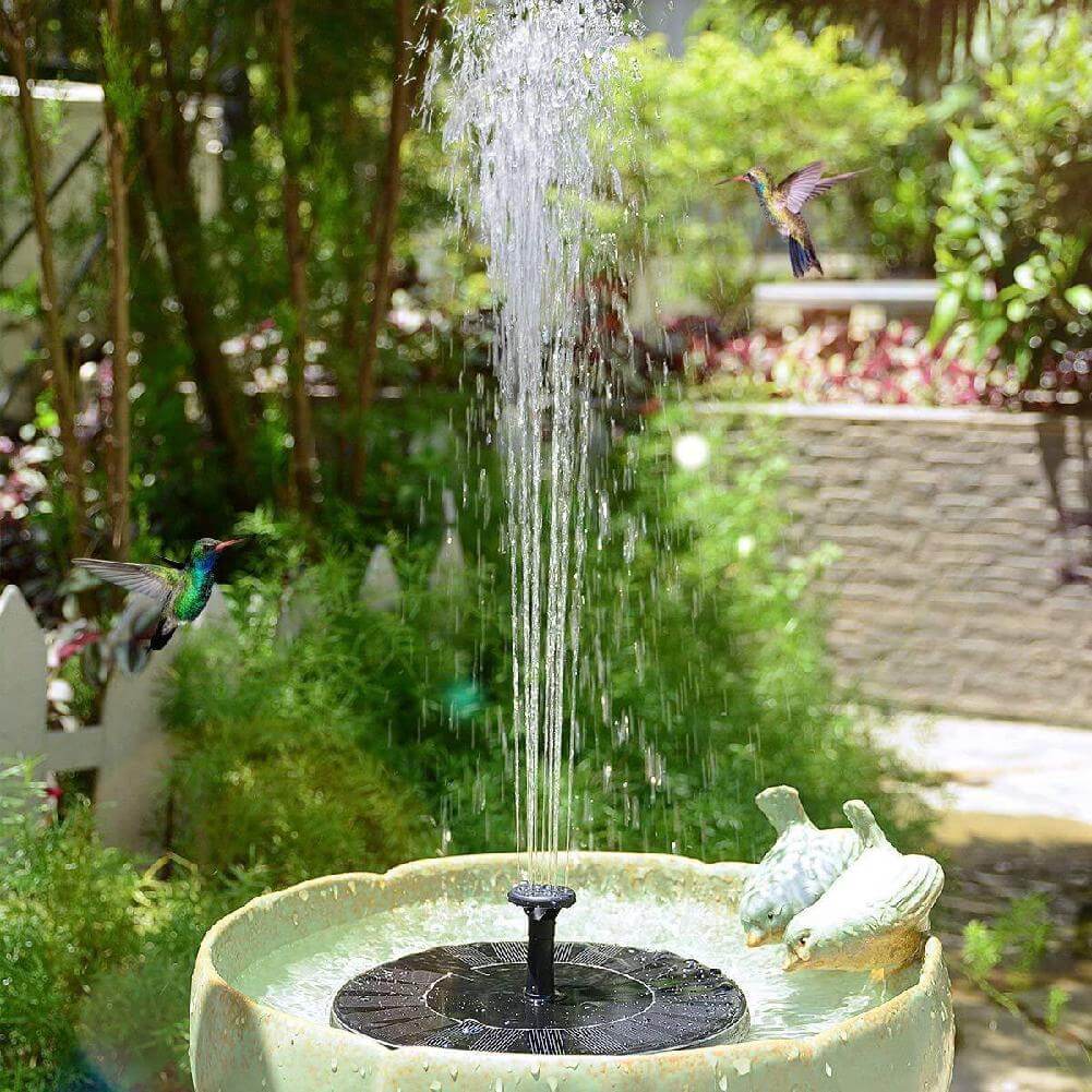 Belro LED solar energy fountain in a garden setting with water feature and decorative stone base, ideal for home and outdoor decor.