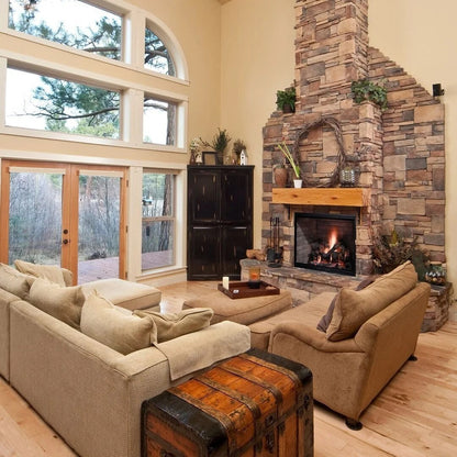 Casavibeo Majestic Biltmore 36-inch radiant wood burning fireplace with a stone mantel and elegant design for cozy heating.