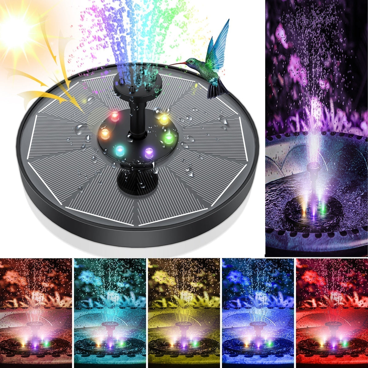 Belro LED solar energy fountain with water feature, suitable for home and garden decor, showcasing a modern outdoor water display.