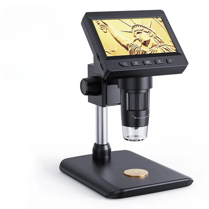 Belro 4.3-inch digital soldering microscope for electronics repair, featuring adjustable focus and bright LED lighting.