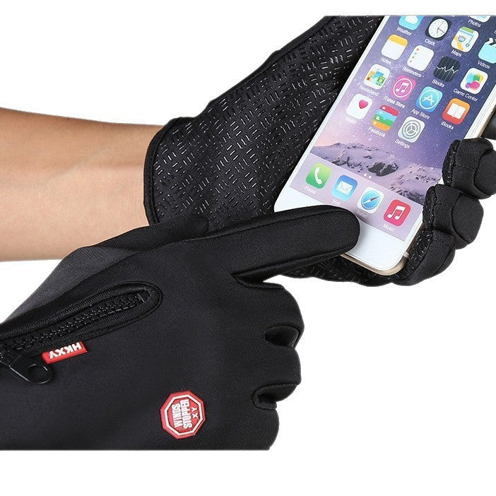 BowLift waterproof winter gloves with touchscreen fingertips and thermal lining, shown in black with textured grip palms.