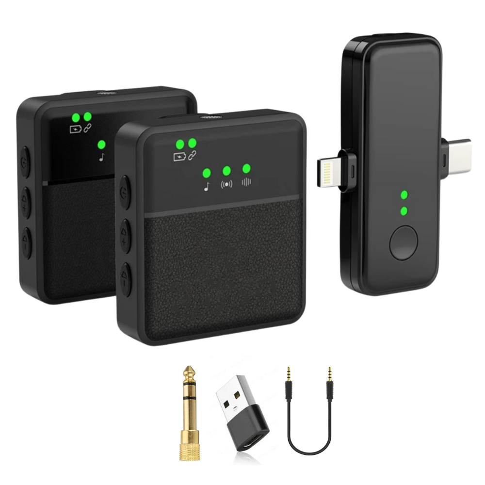 Belro wireless Bluetooth lavalier lapel microphone clipped to clothing, compact audio device for hands-free recording.