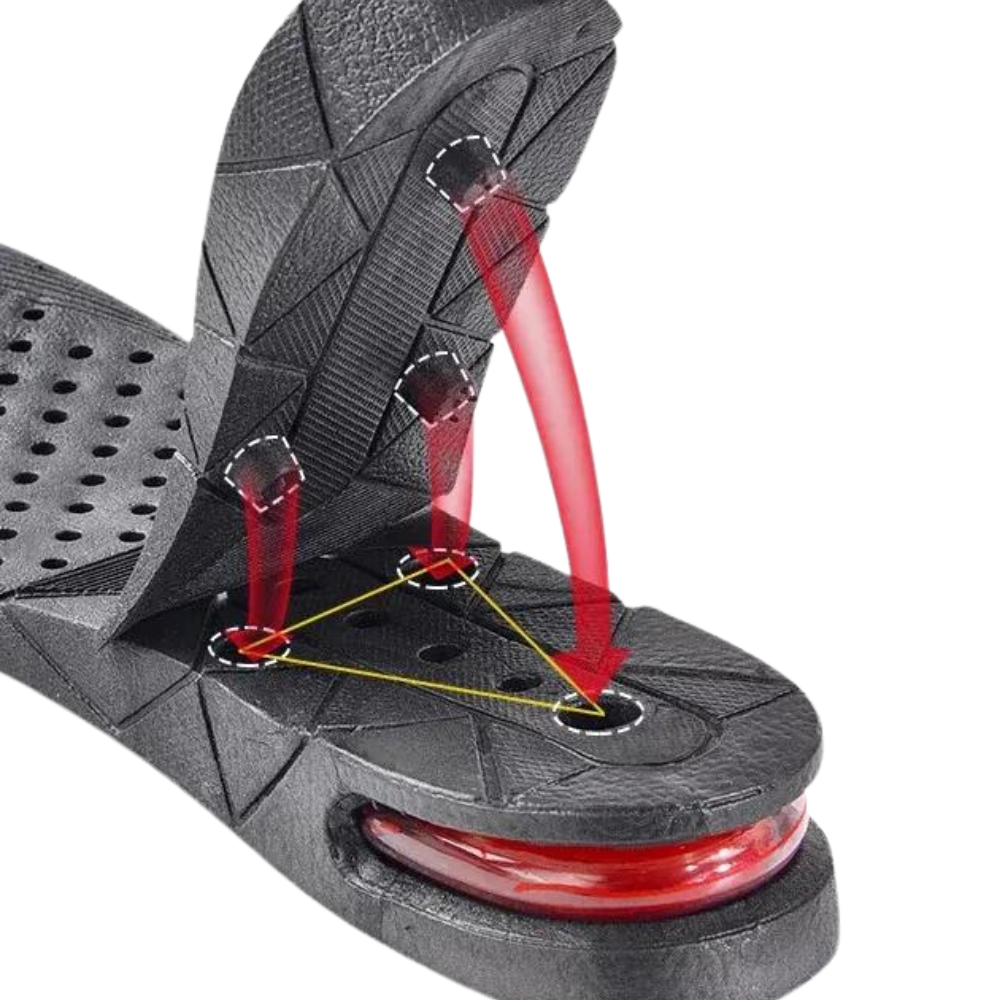 Belro height increasing shoe lift booster insoles inside footwear, showing how they add height and support to shoes.