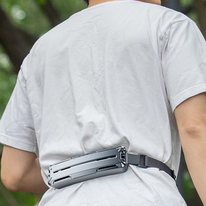 Belro hands-free waist fan belt for travel, lightweight and adjustable, designed to keep you cool during outdoor activities.