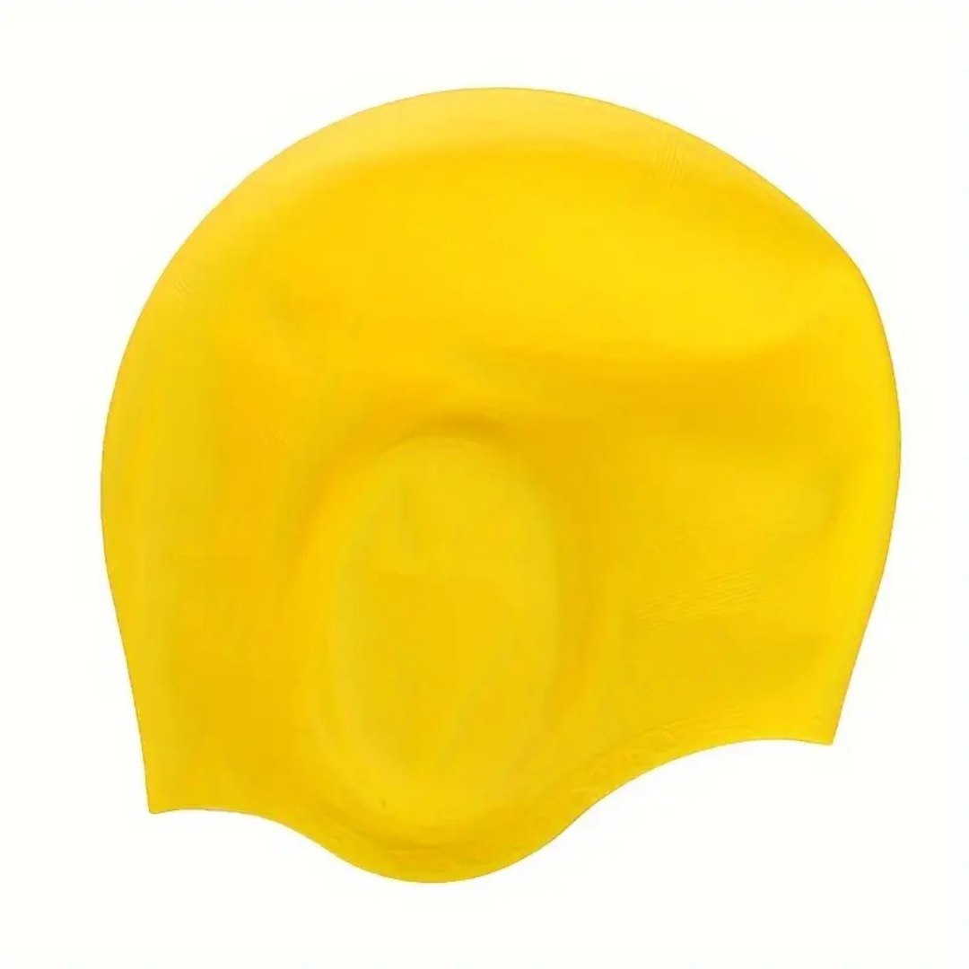 BowLift silicone swim cap with ear protection, waterproof HydroFit design, ideal for comfortable, secure swimming.