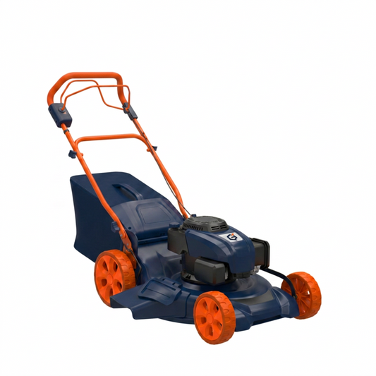 Red and black GETDECO TurfMaster 20-inch 185cc 3-in-1 lawn mower with rear view, showcasing its sturdy design and large cutting deck.