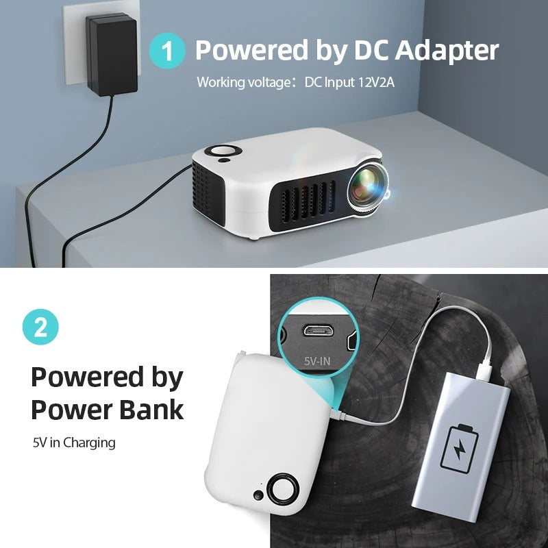 Belro HD Mini Pocket Portable Projector displaying a bright image on a wall, compact size ideal for on-the-go entertainment.
