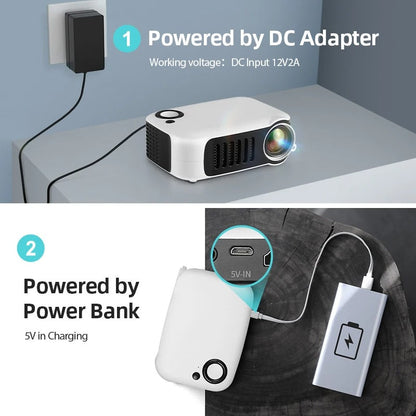 Belro HD Mini Pocket Portable Projector displaying a bright image on a wall, compact size ideal for on-the-go entertainment.