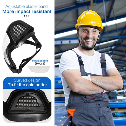 Belro anti-fog face shield, a protective clothing accessory with clear visor and adjustable head strap for full face coverage.
