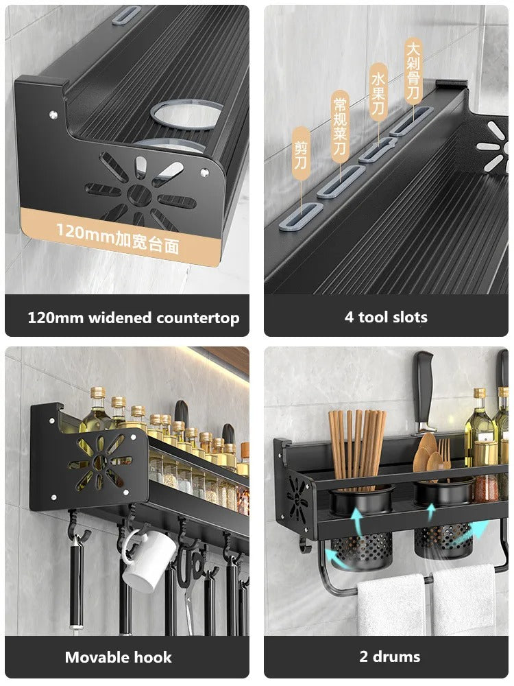 Belro wall-mounted kitchen storage rack organizer with multiple shelves for kitchen and dining organization.