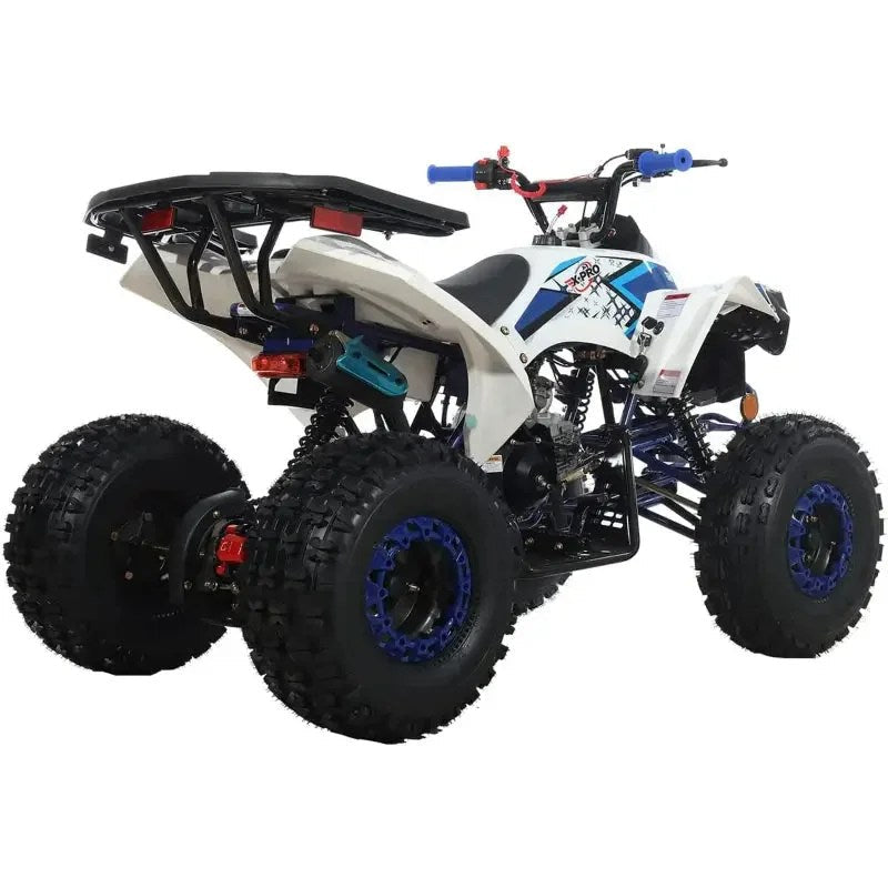 Casavibeo X-Pro 125cc gas ATV, rugged off-road quad bike with black body and sturdy tires, designed for outdoor adventure.