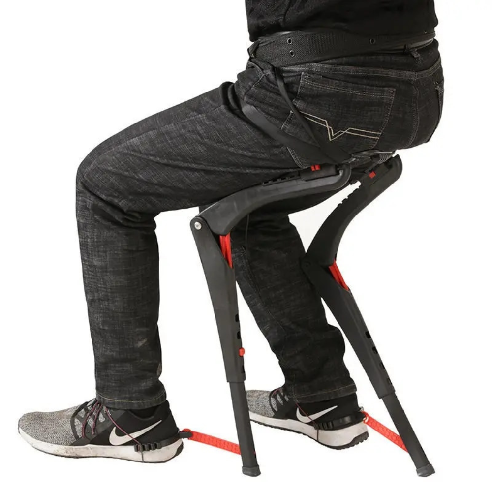 Belro portable wearable exoskeleton outdoor sports folding chair with adjustable straps and sturdy frame for outdoor seating.