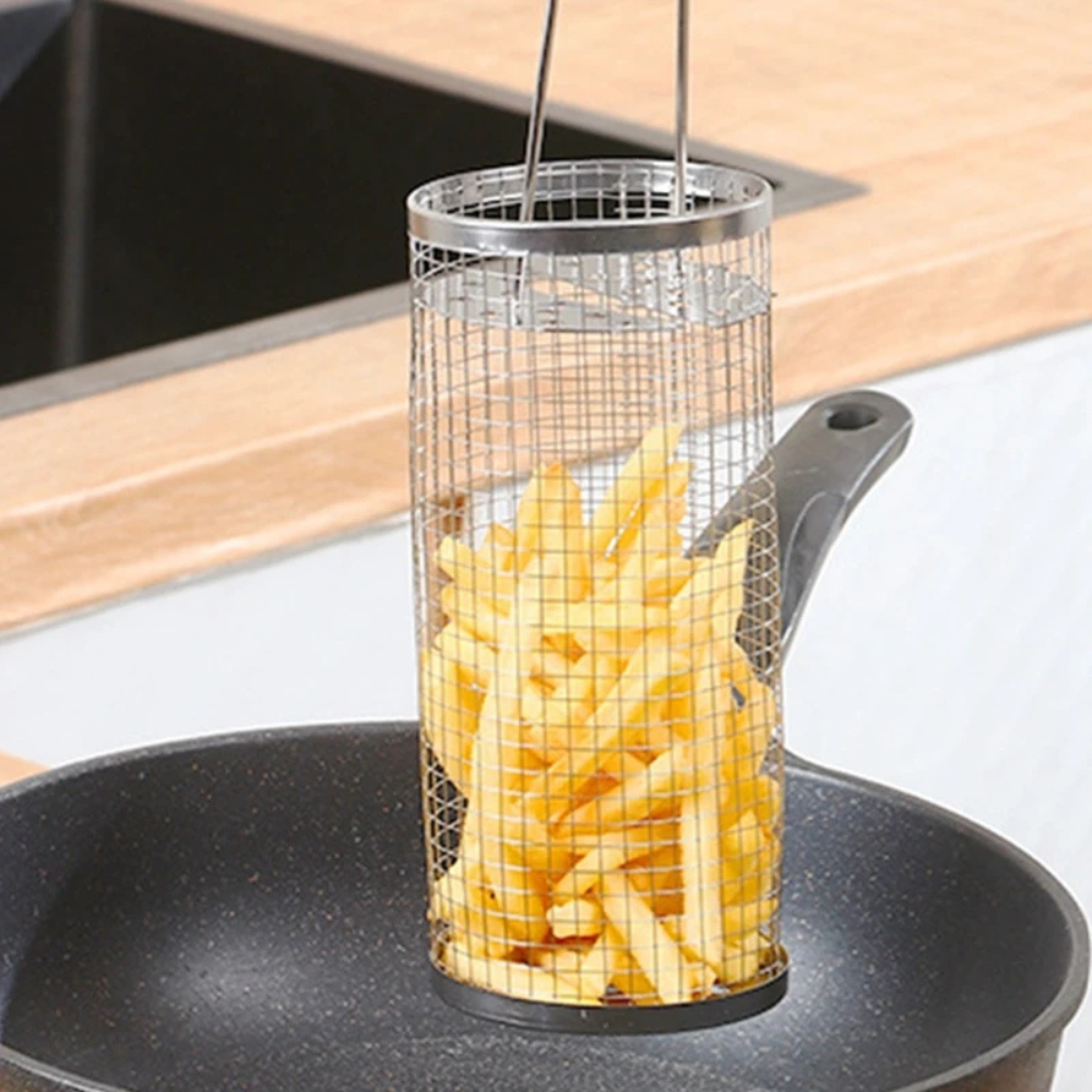 Belro stainless steel round barbecue grilling basket for BBQ grilling, perfect for outdoor cooking and grilling meats and vegetables.