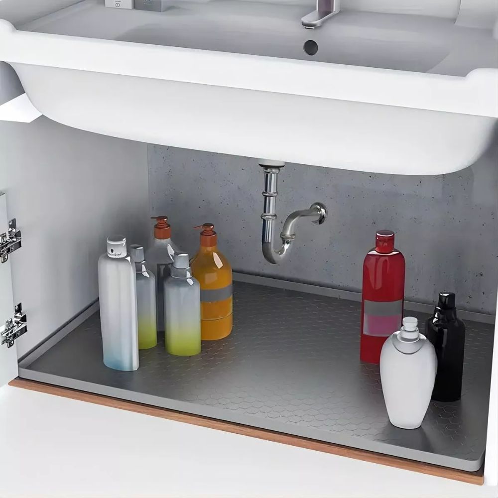 Belro large silicone under kitchen sink mat with protective liner, waterproof and non-slip for kitchen organization.