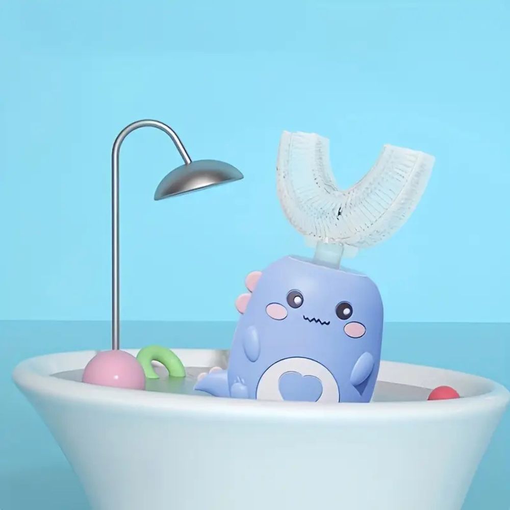 Belro 360° U-Shape Sonic Electric Toothbrush for Kids with colorful handle and soft bristles, designed for gentle oral cleaning.