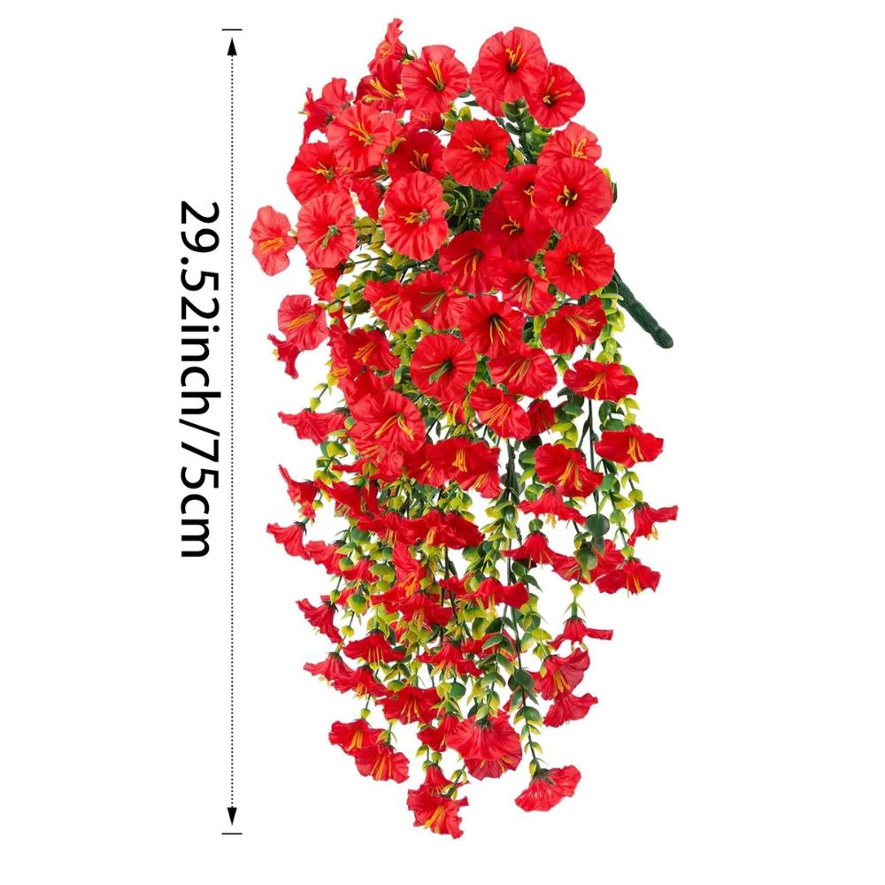 Belro UV resistant artificial morning glory flower hanging decor for home and garden, showcasing vibrant, realistic flower arrangement.