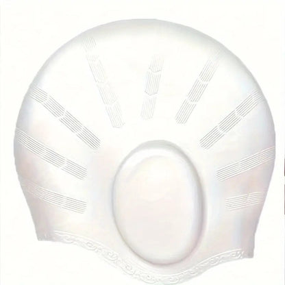 BowLift Silicone Swim Cap with Ear Protection, waterproof HydroFit design, smooth blue cap for comfortable swimming and ear safety.