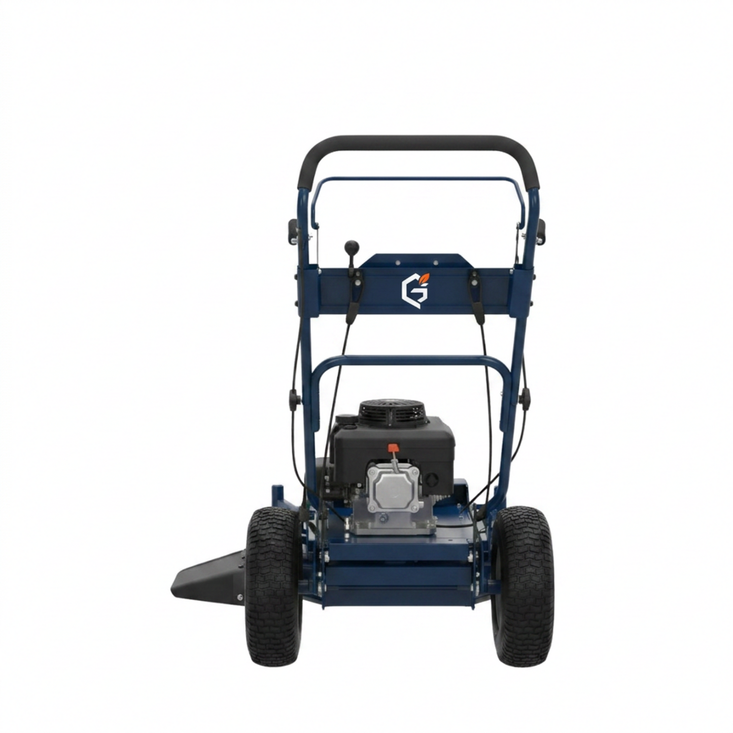 GETDECO TurboEdge 32-inch 330cc gas zero-turn lawn mower with red body and large cutting deck, shown from the back in the image.