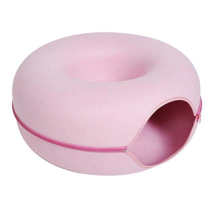 Belro Tunnel Interactive Cat Bed showing a cozy, fabric-covered tunnel designed for cats to play and rest inside.