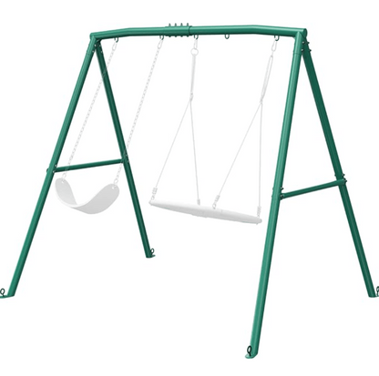 Heavy-duty outdoor porch swing set by Casavibeo with sturdy frame and comfortable seats, perfect for relaxing on the patio.