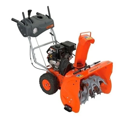 Casavibeo Yardmax 26-inch two-stage self-propelled gas snow blower with auger and chute controls in action.