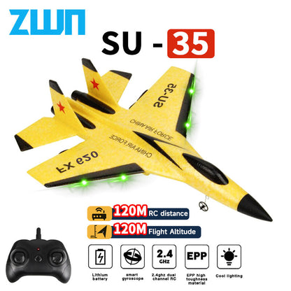 Belro RC SU35 2.4G drone with LED lights, remote control glider aircraft, toy airplane model for kids and hobbyists