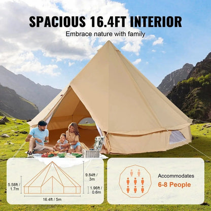 Casavibeo VEVOR Canvas Bell Tent set up outdoors on grassy terrain, showcasing its durable fabric and spacious design for camping.