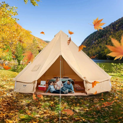 Casavibeo VEVOR Canvas Bell Tent set up outdoors, showcasing its spacious round design and sturdy fabric for camping adventures.