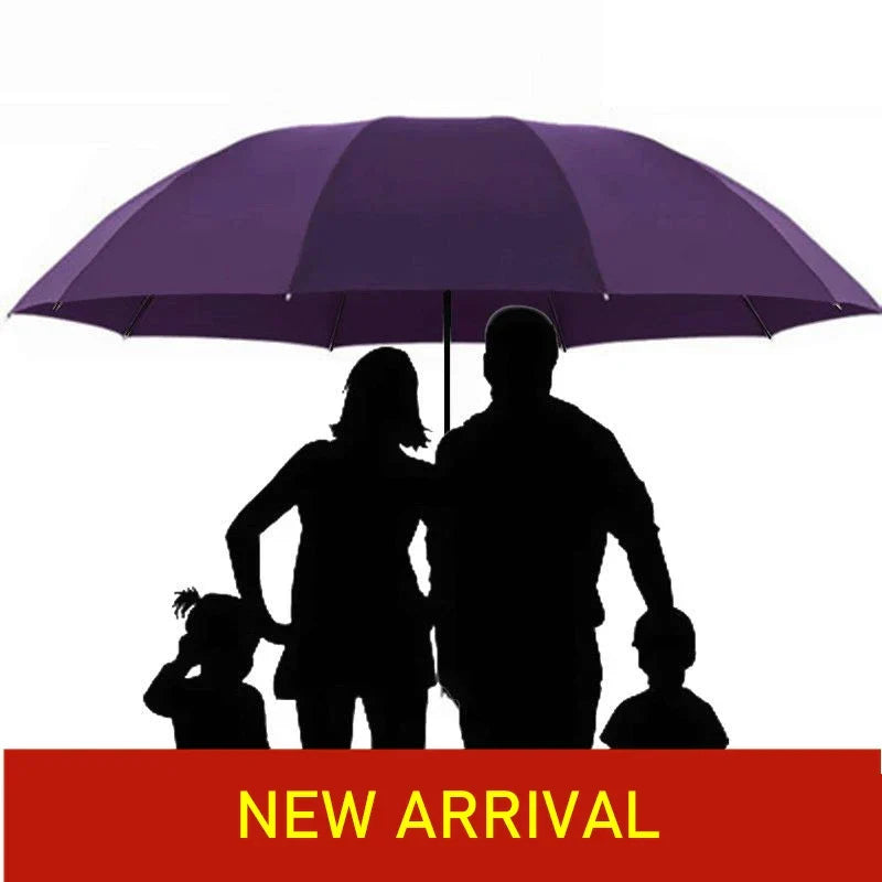 Belro super large folding umbrella open, showcasing its sturdy canopy and handle, designed for durable rain protection.