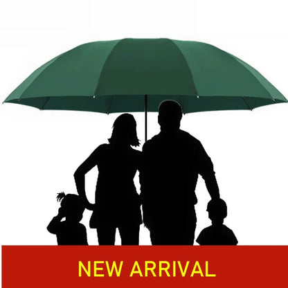Belro super large folding umbrella open, showing its extensive canopy and sturdy handle for protection against rain.