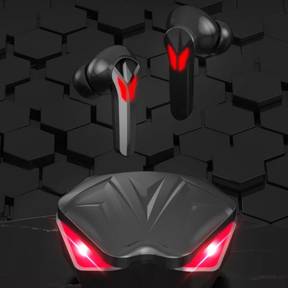 Belro wireless gaming earphones with microphone, compact earbuds designed for PC gaming, with visible in-ear design and built-in mic.