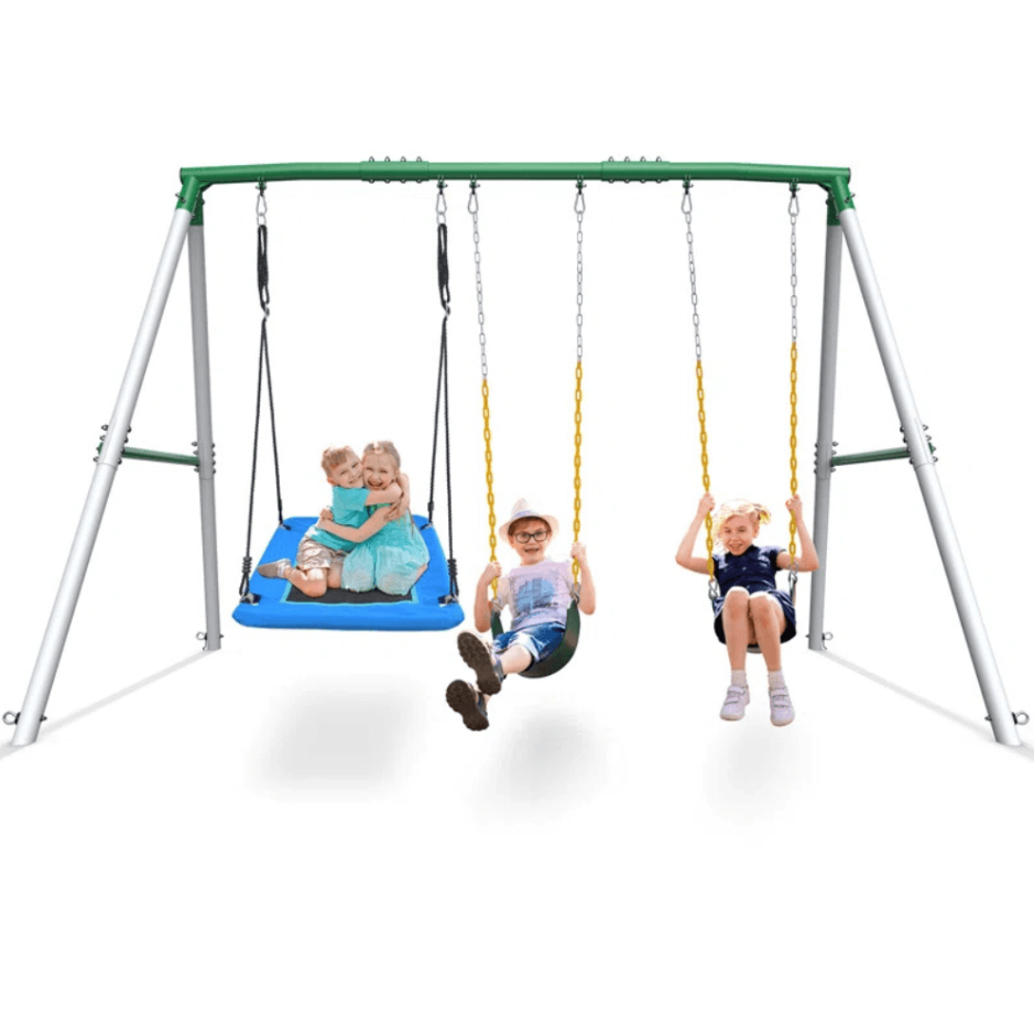 Heavy-duty outdoor porch swing set by Casavibeo featuring a sturdy wooden frame and comfortable seating for relaxing outdoors.