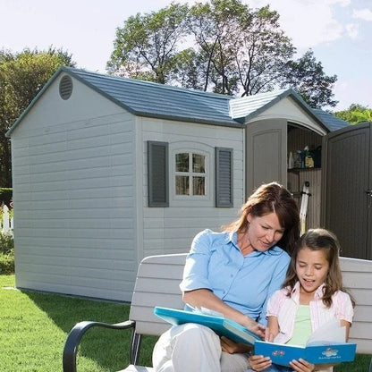 Casavibeo Lifetime garden storage shed, 15′ x 8′, with double doors and window, made of durable, weather-resistant materials.
