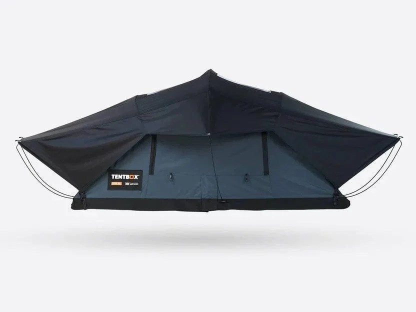 Casavibeo TentBox Lite XL roof top tent with open canopy, showing durable fabric, metal frame, and spacious interior for camping.