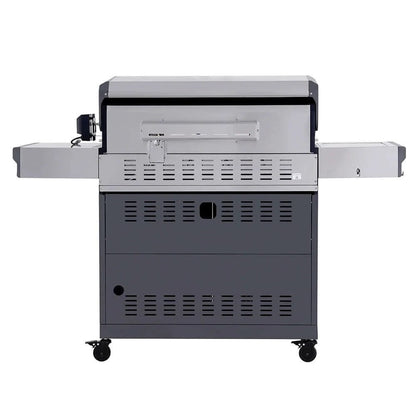 Casavibeo Monument Grills Eminence 605 stainless gas grill with multiple burners and lid, designed for natural and propane gas cooking.